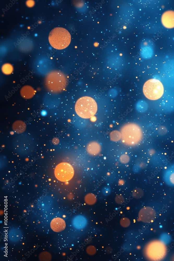 Poster a captivating abstract background featuring shimmering particles in blue and orange hues, creating a
