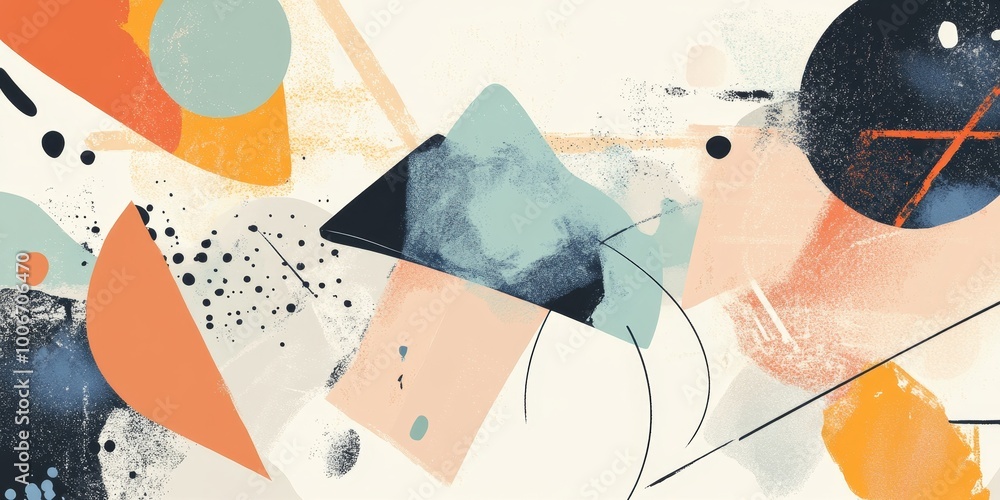 Poster abstract art features varied geometric shapes with splashes of color, representing creativity and a 