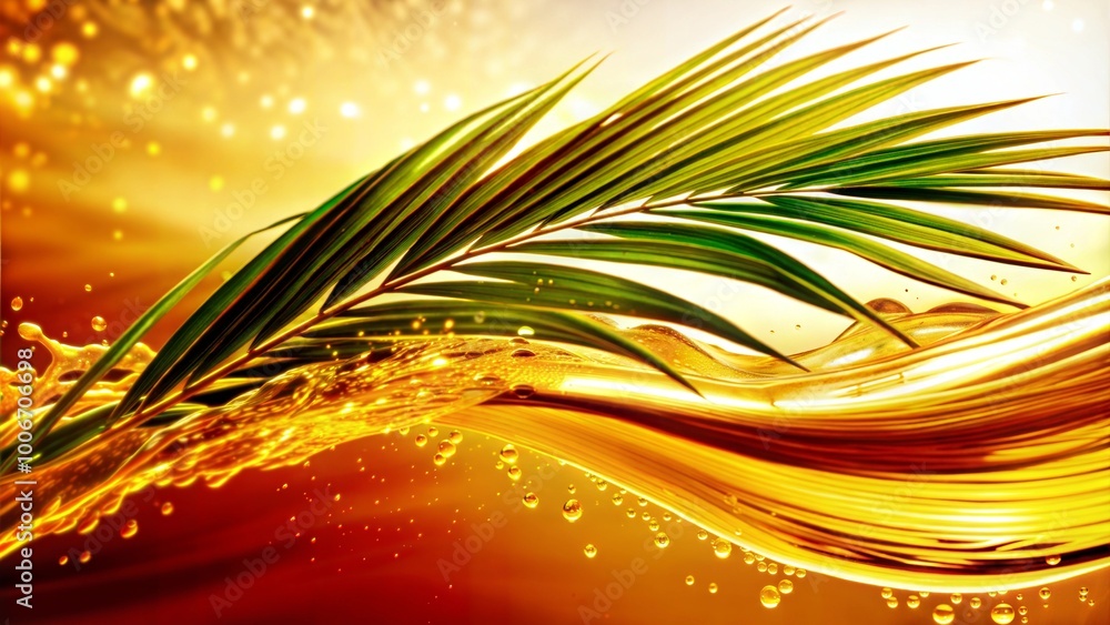 Wall mural Abstract lulav wave background, bright gold and green colors, artistic design
