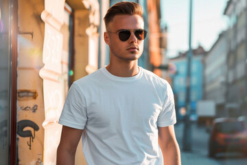 A boy wearing white Tshirt outdoor