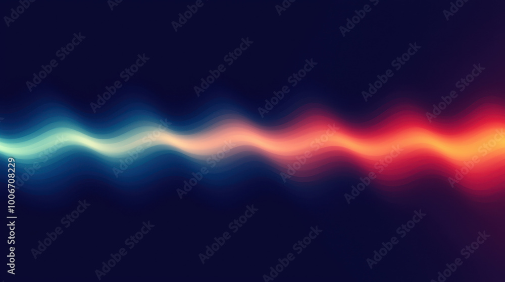 Poster a vibrant wave of colorful light pulsating in a dark background, creating a mesmerizing effect for a