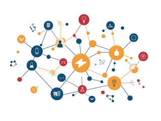 Flat Orbiting Molecular Structure Illustrating Shared Value Creation Between Business and Community Icons in ESG Practices - Simple Vector Design