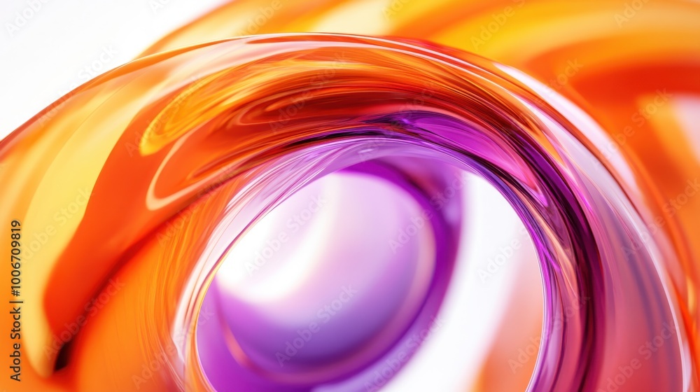 Poster a close-up of a swirling, abstract shape with vibrant orange and purple hues, creating a mesmerizing