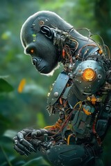 Fototapeta premium Cybernetic Gorilla in a Lush Green Environment