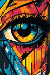 Vivid graffiti-style eye artwork using a bold mix of colors, featuring intricate patterns and expressive lines.