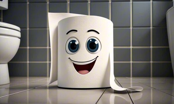 3d roll of toilet paper cartoon character mascot digital art