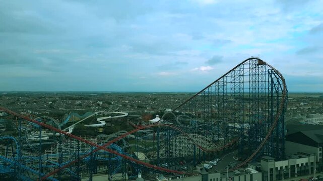 Aerial video of the popular attractions in Blackpool