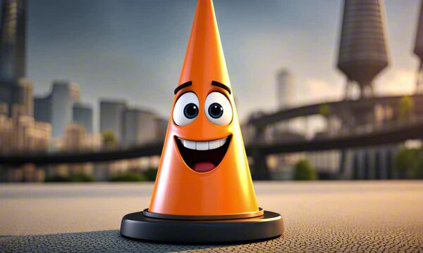 3d orange safety cone cartoon character mascot digital art