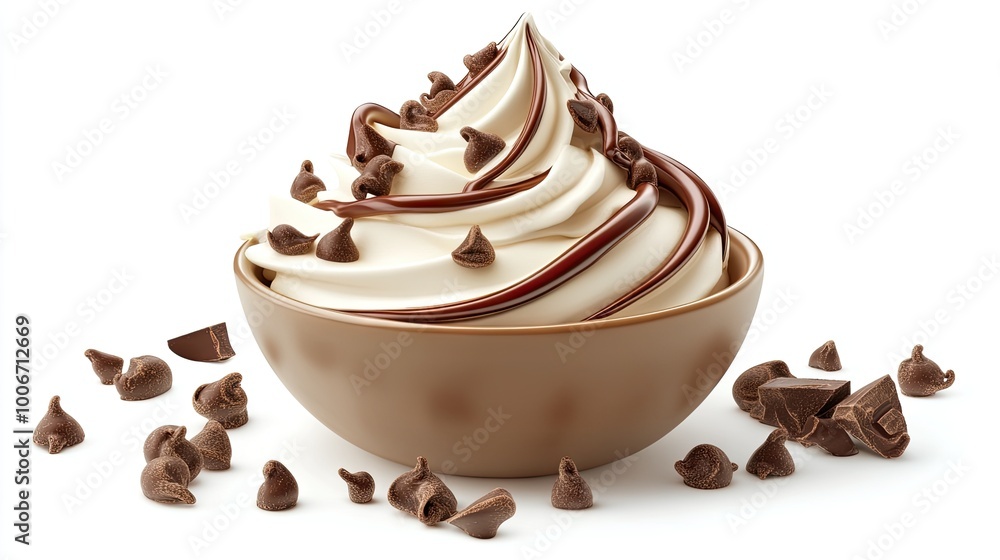 Poster smooth cream swirled with chocolate, isolated on a white background, with ample space for branding o