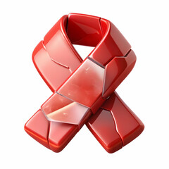 3D Shattered Stigma Glass Concept: Glossy Cracked Glass AIDS Ribbon Icon with Slow Camera Motion Emphasizing Stigma Breakthrough