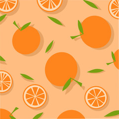 Vector Illustration of a Seamless Pattern of Orange Fruit with Leaf Elements, Good for Backgrounds, Posters, Banners, etc.