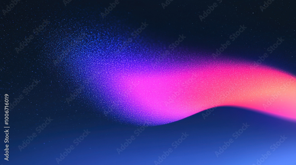 Poster a vibrant digital wave of colors in pink and blue, blending seamlessly against a dark backdrop, crea