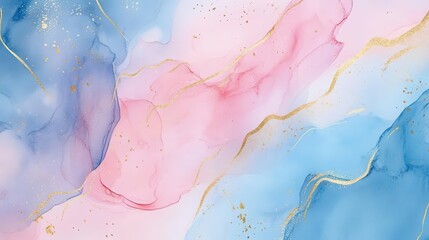Naklejka premium soft pastel pink and blue watercolor background with golden accents, abstract watercolor