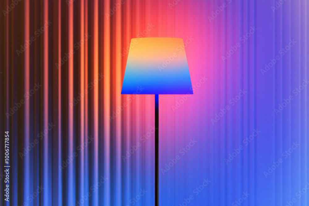Poster a modern lamp with a gradient shade illuminated against a vibrant backdrop, adding a stylish touch t