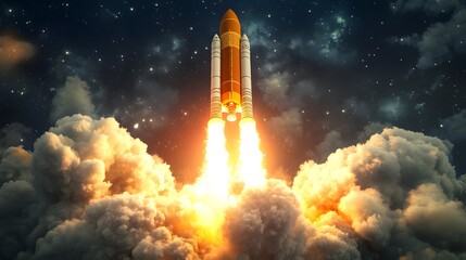 Space rocket launch. 3d render. 