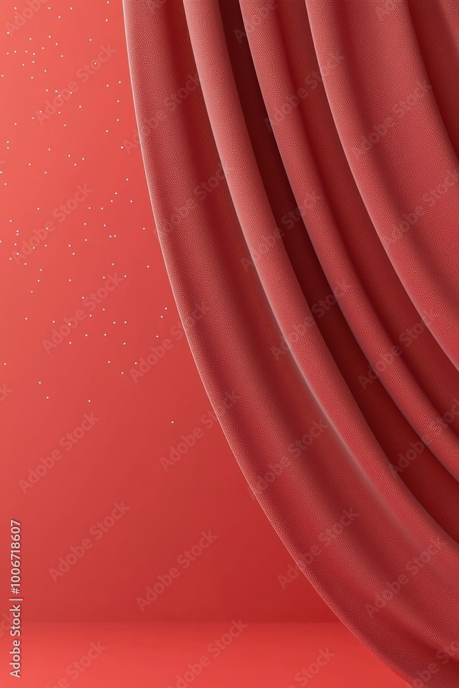 Aufkleber elegant red curtain drapes flowing gracefully, against a soft background sprinkled with glimmering p