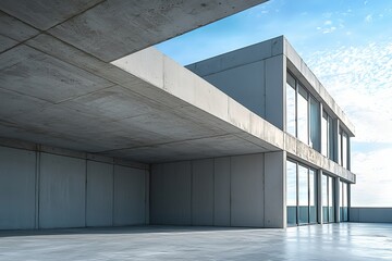 New house made entirely of concrete, modern style, blue sky,8k 