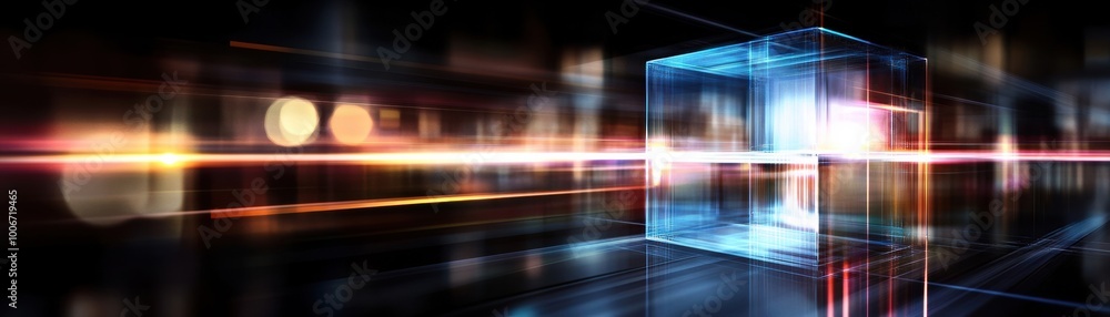 Poster a vibrant, abstract rendering of glowing geometric shapes, showcasing an interplay of light and colo