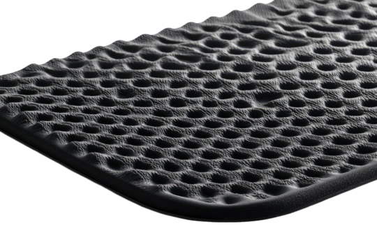 Close-up of a textured black mat showcasing a unique honeycomb pattern that adds style and functionality to any space.