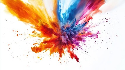 spectacular explosion vibrant fireball erupts with colorful smoke tendrils. dynamic composition captures raw power against stark white background.