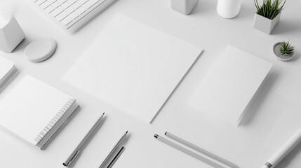 Minimalist workspace with stationery and plant accents