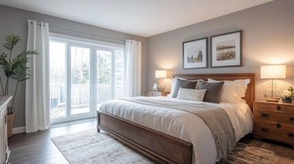 stylish and cozy modern bedroom interior, real estate photography
