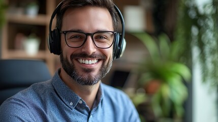 Portrait call center and man consulting with headphones for customer service, help or telemarketing. Happy, confident and consultant agent talking with headset for support, sales or online advice 