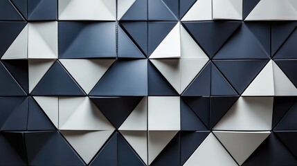Bold, angular triangles in shades of dark gray and white, arranged symmetrically across the surface of square tiles.