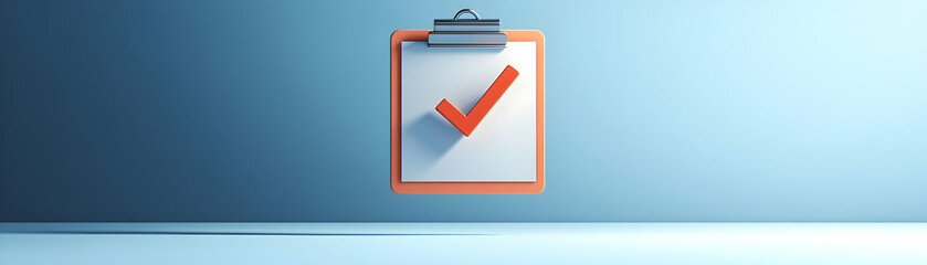 Levitating Clipboard with Checkmark: Vector Illustration Symbolizing Task Completion and Compliance in Business Processes for Infographics and Productivity Materials