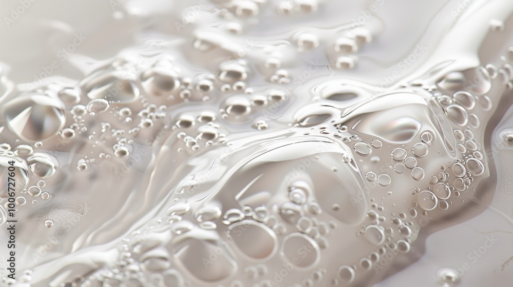 Poster close-up view of clear water with bubbles in a smooth, reflective surface highlighting the texture a