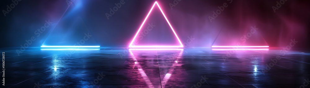 Aufkleber a futuristic scene featuring glowing neon lights and a reflective surface, creating a vibrant atmosp
