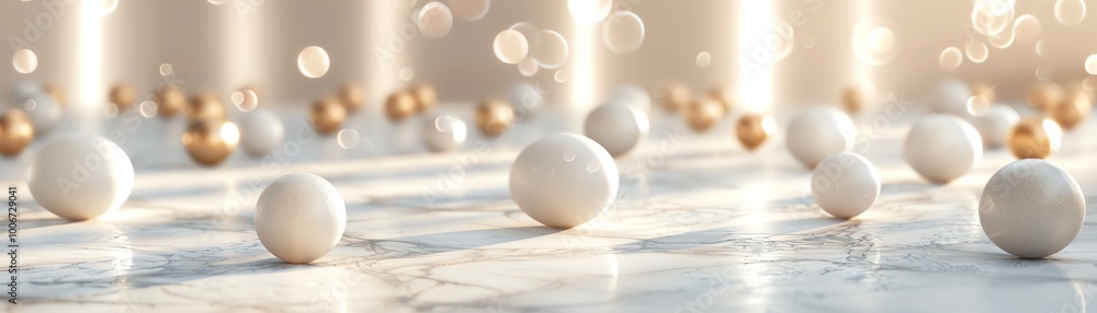 Aufkleber a serene arrangement of white and gold spheres on a reflective surface, creating a calming and elega