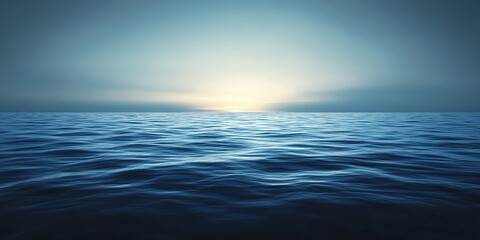 Fototapeta premium Tranquil ocean scene with a soft, golden sunset horizon.