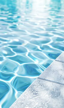 A serene close-up of gentle ripples in a crystal-clear swimming pool, reflecting light and offering a calming atmosphere.