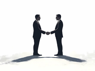 Flat Glossy White Background with Subtle Handshake Silhouette for Business Compromise & Partnership - Minimalist Vector Illustration with Ample Copy Space