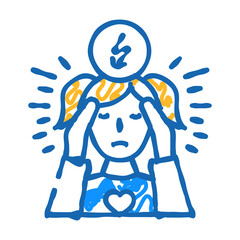 girl kid stress headache doodle icon sketch vector. girl kid stress headache sign. isolated symbol illustration