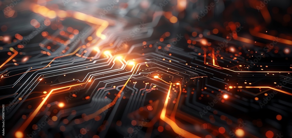 Poster abstract close-up of a circuit board with glowing lines, showcasing technology and innovation in a v