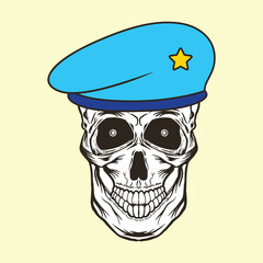 Skull Head Wearing Blue Military Army Beret
