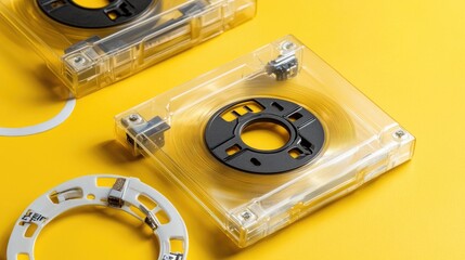 Vintage Audio Tape on Bright Yellow Background