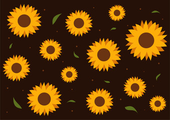 Sunflower Seamless Pattern With Dark Brown Background Wallpaper