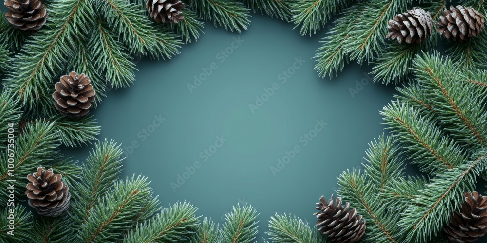 Poster small pine tree branches arranged in a vignette style