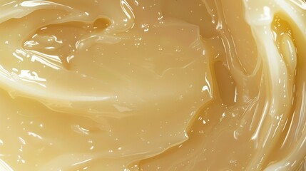 A close-up view of a glossy, soft substance resembling petroleum jelly, showcasing its smooth texture and creamy consistency, illuminated by natural light in a bright setting