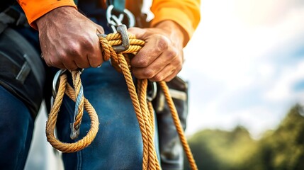 Engineer Gripping Handle with Safety Gear on Turbine