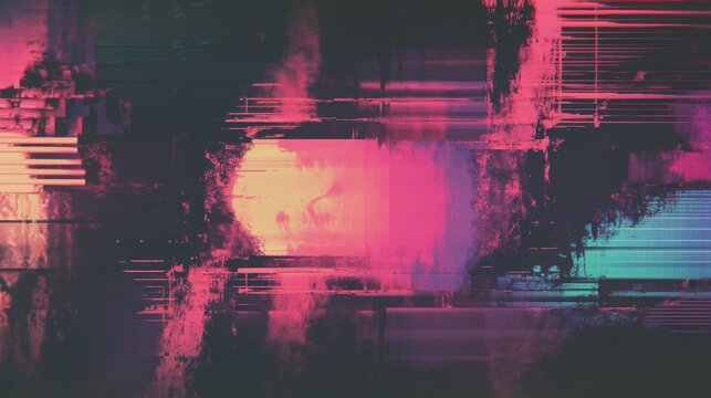 An abstract piece rich in pink and blue glitches, offering visual chaos and digital decay that represents modern expression.