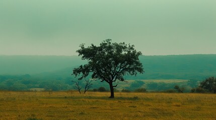 Fototapeta premium Solitary Tree in a Foggy Landscape