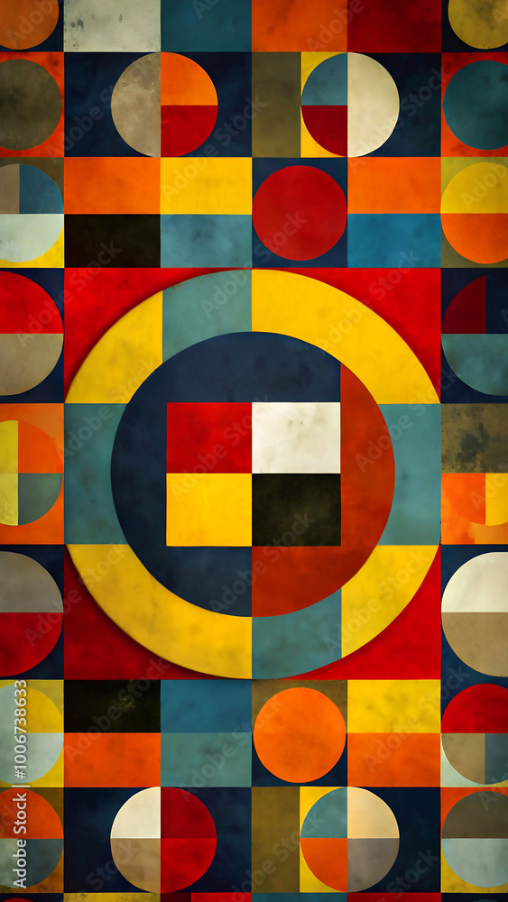 Aufkleber abstract geometric background with circles, squares and lines in retro style