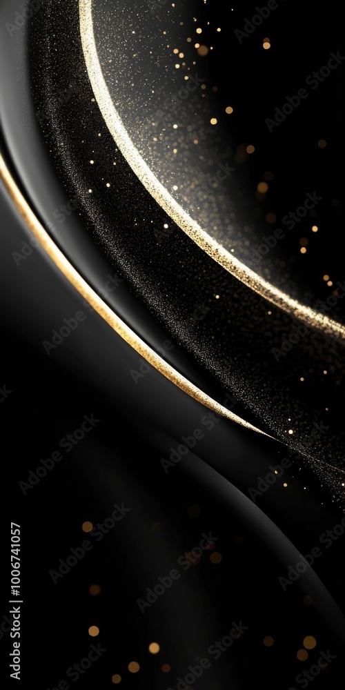 Poster elegant black and gold abstract design with shimmering particles creating a sophisticated background