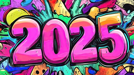 Abstract Comic Style Background Featuring "2025" in Vibrant Colors