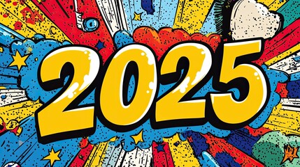 Abstract Comic Style Background Featuring "2025" in Vibrant Colors