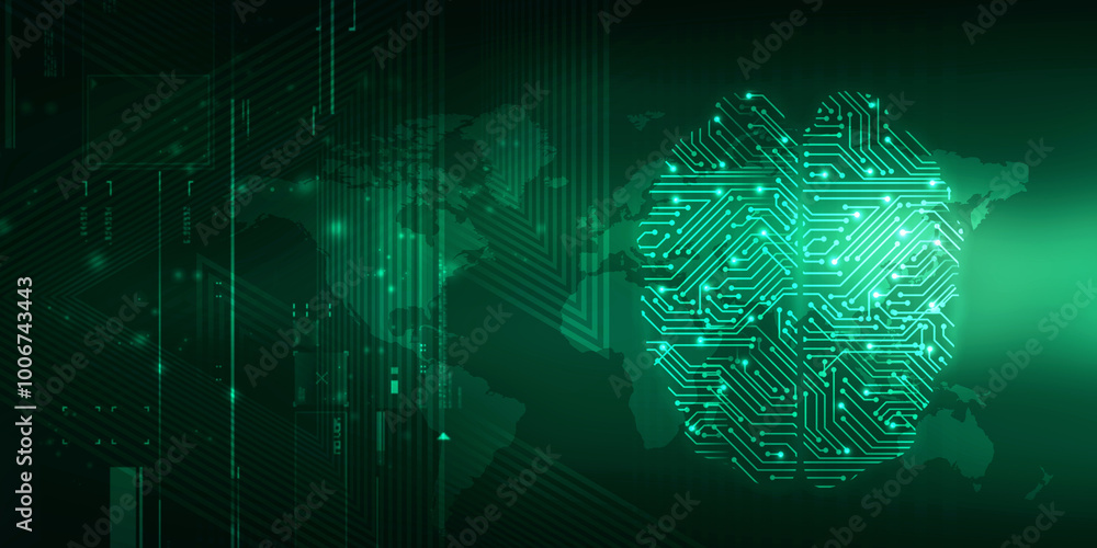 Aufkleber 2d illustration concept of thinking, background with brain, abstract artificial intelligence. techno